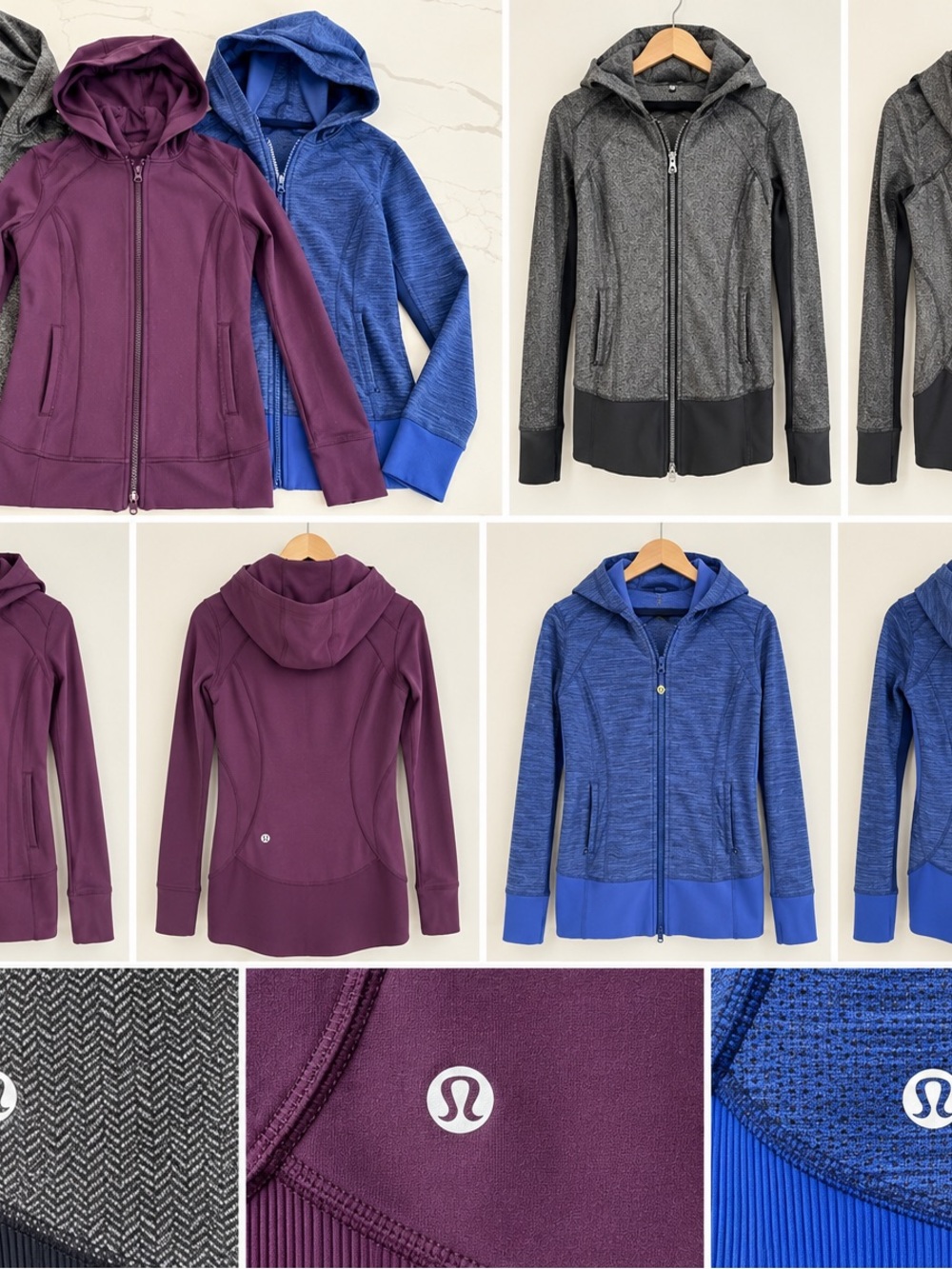 Lululemon Womenβs Zip Hoodie Bundle (3) | Charcoal, Plum & Blue